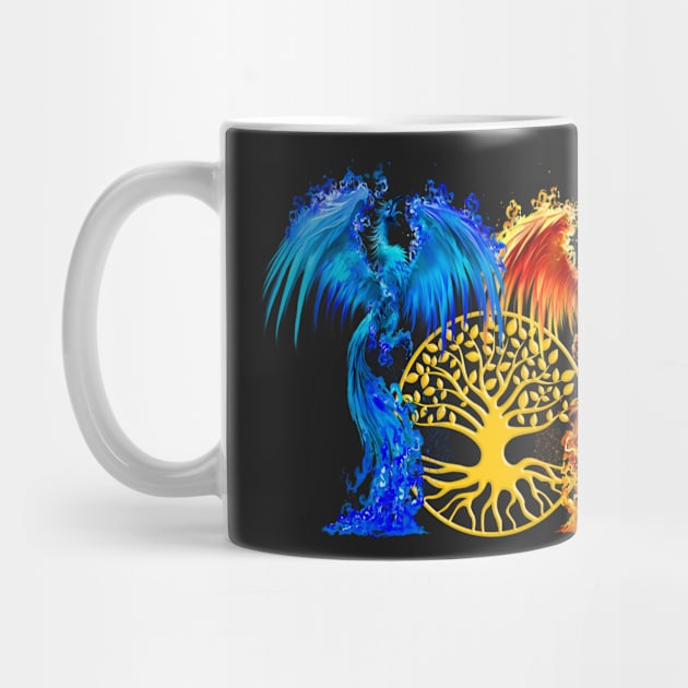 Fantasy Fire And Ice Phoenix Gold Tree Of Life by Atteestude